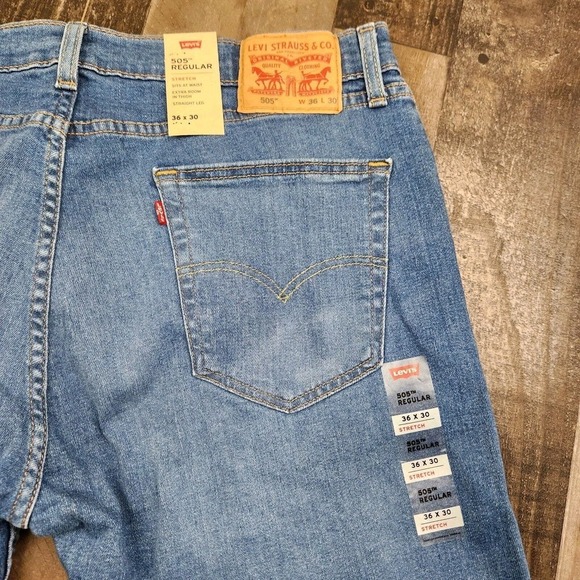 Mens Levis 505 Regular size 36x30 Stretch Blue Mid Rise Jeans NEW - Picture 2 of 9